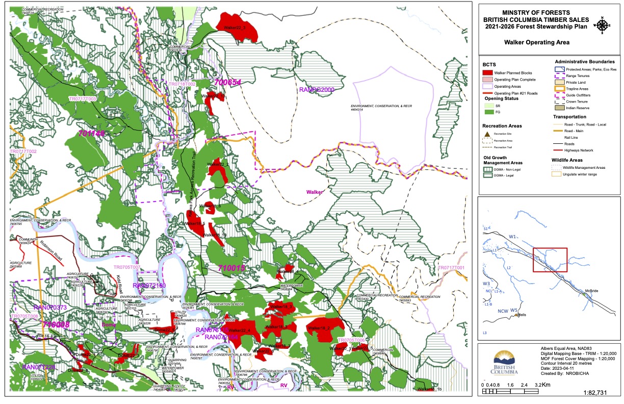 Map showing BCTS's "planned blocks" in the Walker